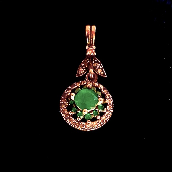 Emerald Topaz Round Silver Pendant Roxelana Antique Style - Picture 2 of 9